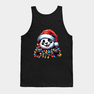 Panda Santa Christmas Light Christmas Panda Pajamas Tank Top